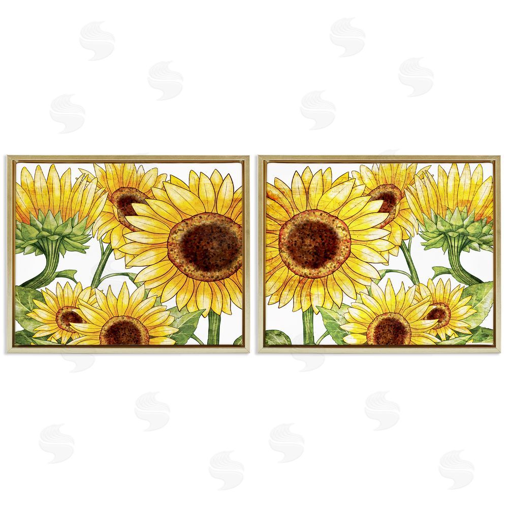 Kim Allen Warm Blossoms Yellow Sunflowers Gold Floating Frame Canvas Wall Art Print