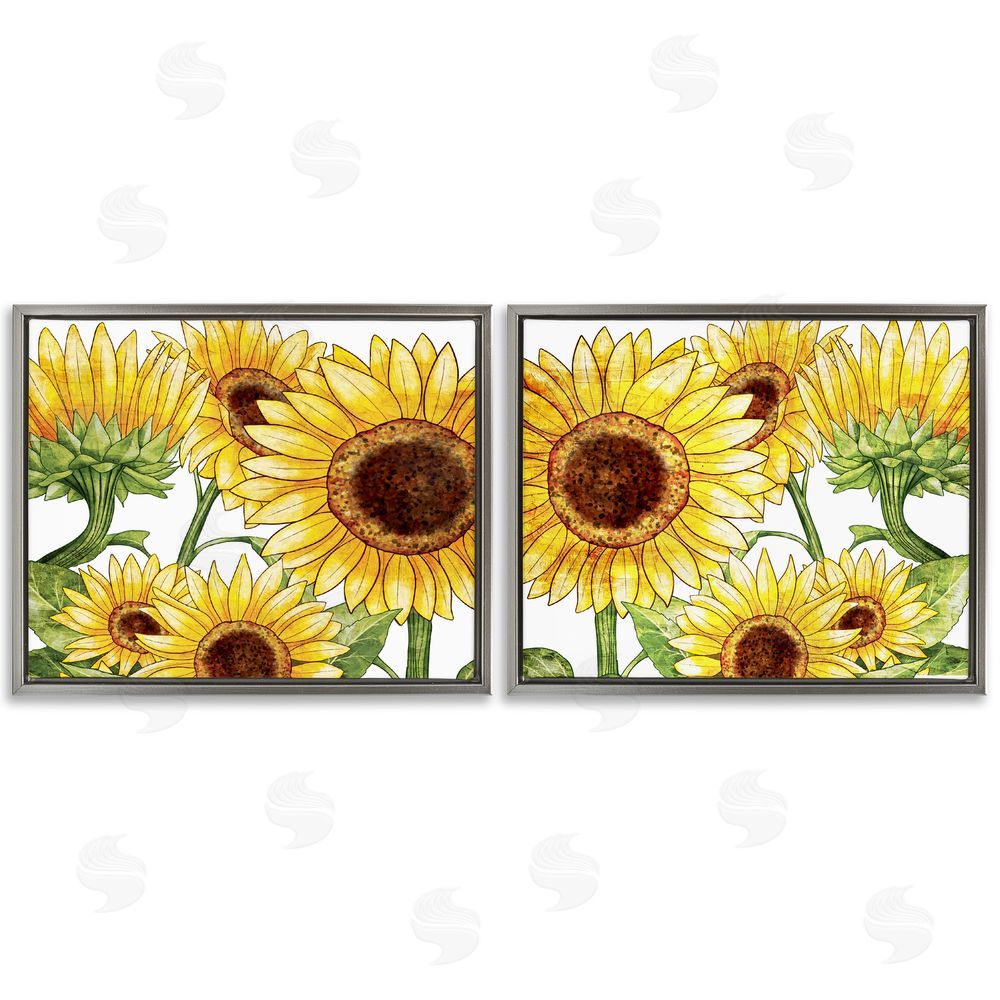 Kim Allen Warm Blossoms Yellow Sunflowers Gray Floating Frame Canvas Wall Art Print