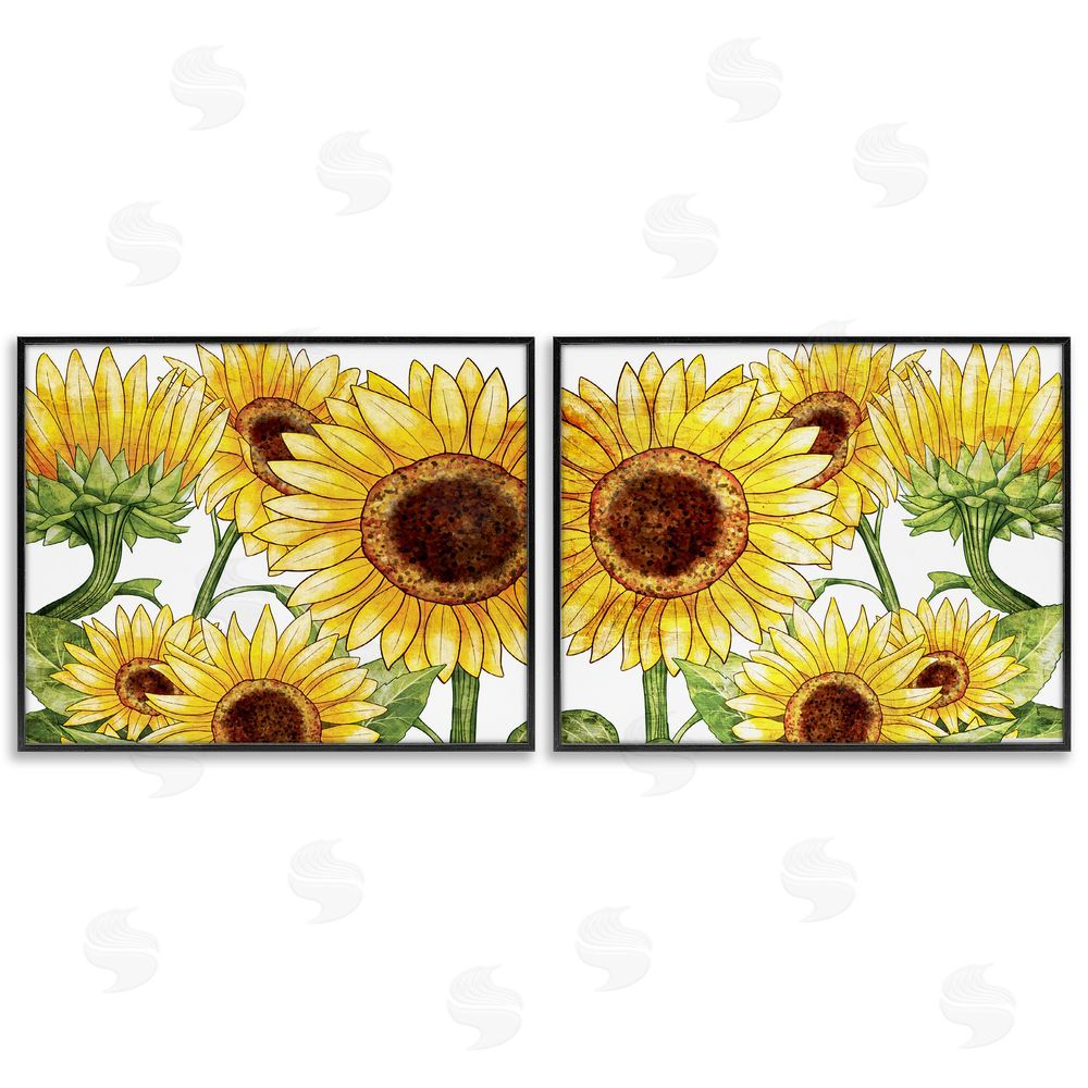 Kim Allen Warm Blossoms Yellow Sunflowers Black Framed Giclee Wall Art Print