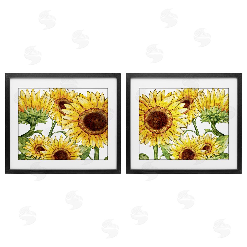 Kim Allen Warm Blossoms Yellow Sunflowers Black Framed Print Under Glass with White Mat Wall Art