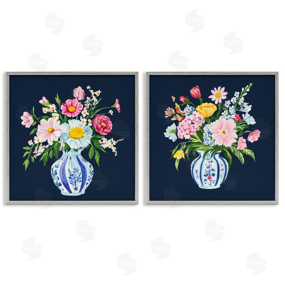 Yen Twin Chinoiserie Vases Gray Framed Giclee Print Wall Art