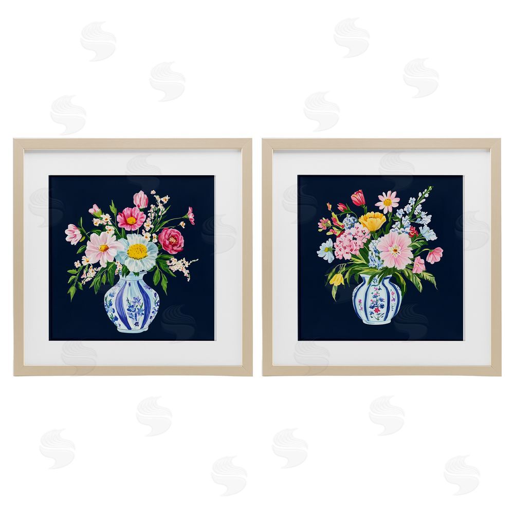 Yen Twin Chinoiserie Vases Brown Framed Print Under Glass Wall Art