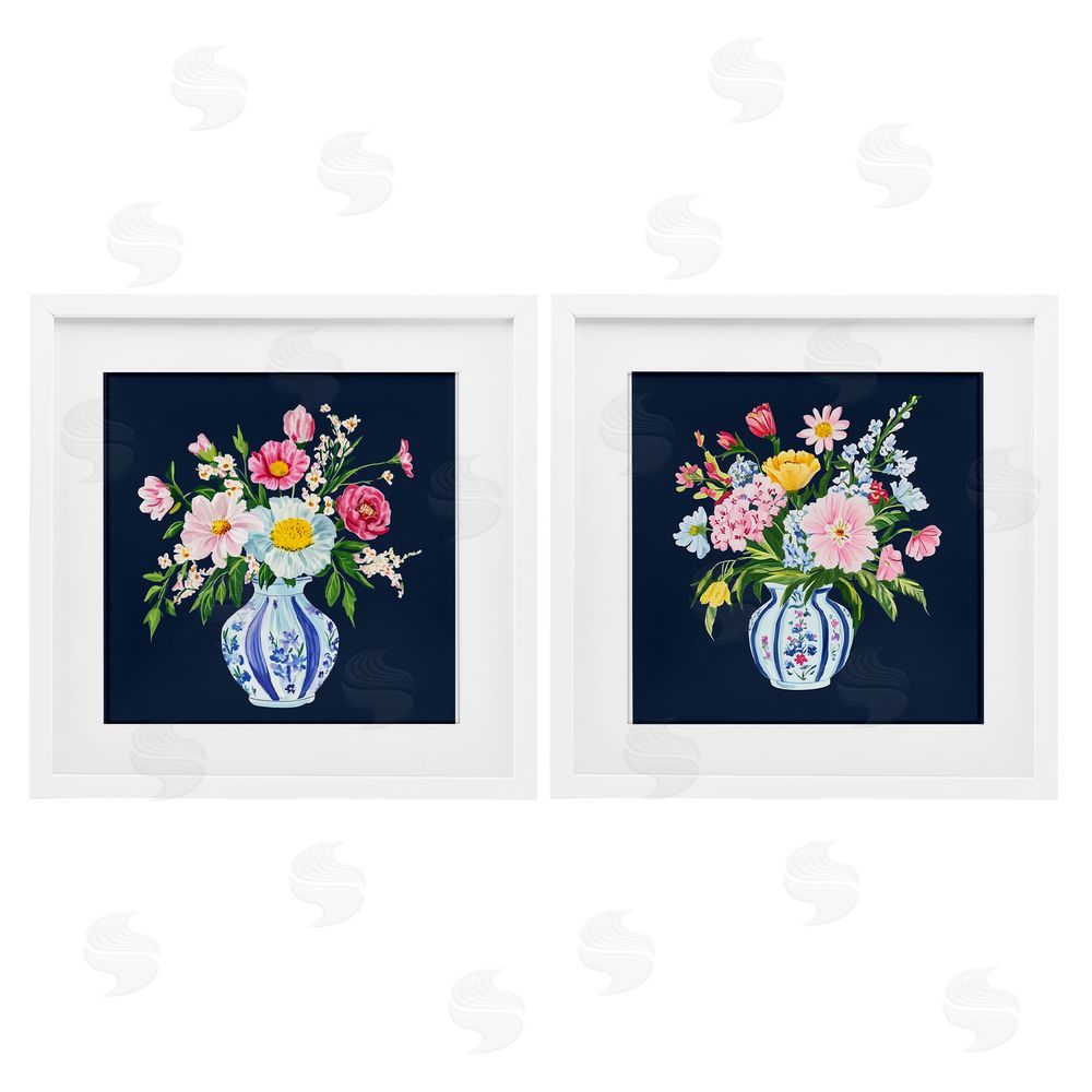 Yen Twin Chinoiserie Vases White Framed Print Under Glass Wall Art