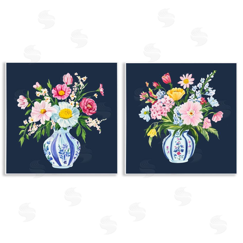 Yen Twin Chinoiserie Vases Wooden Wall Plaque Art Print