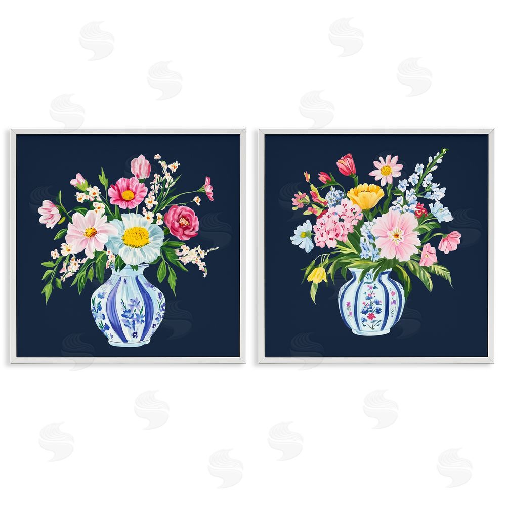 Yen Twin Chinoiserie Vases White Framed Giclee Print Wall Art