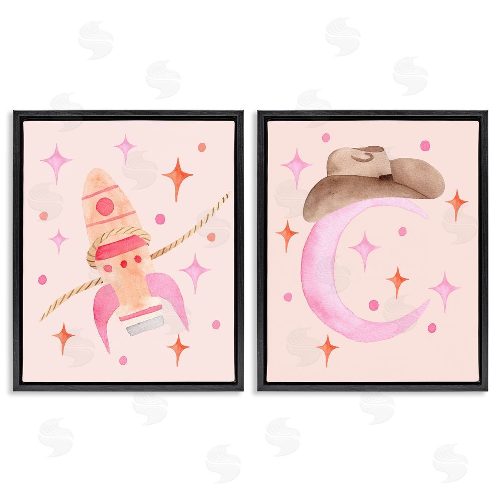 Nina Jacobs Space Cowgirl Rocket Ship Black Floating Frame Canvas Wall Art Print