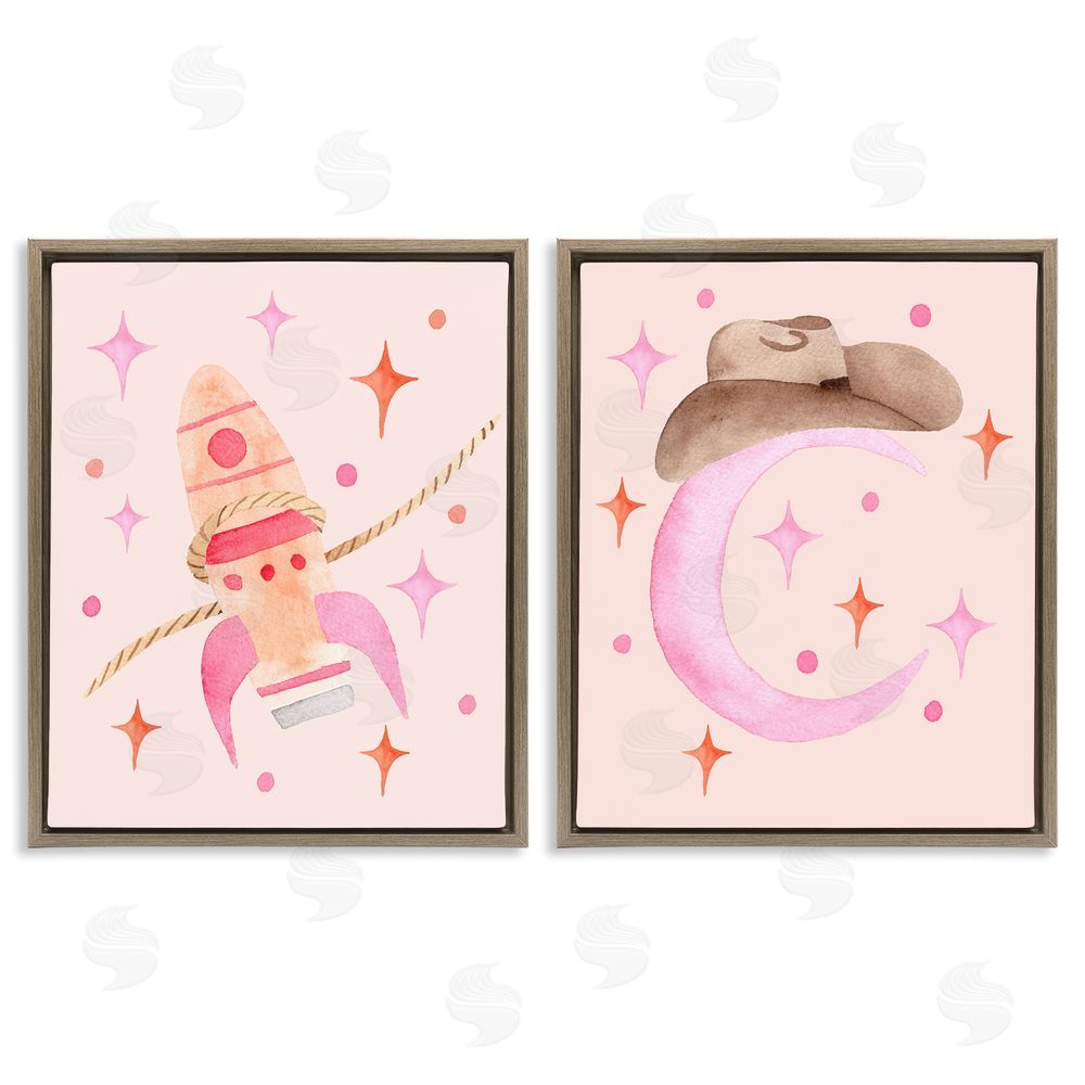 Nina Jacobs Space Cowgirl Rocket Ship Brown Floating Frame Canvas Wall Art Print