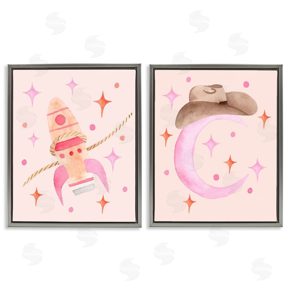Nina Jacobs Space Cowgirl Rocket Ship Gray Floating Frame Canvas Wall Art Print