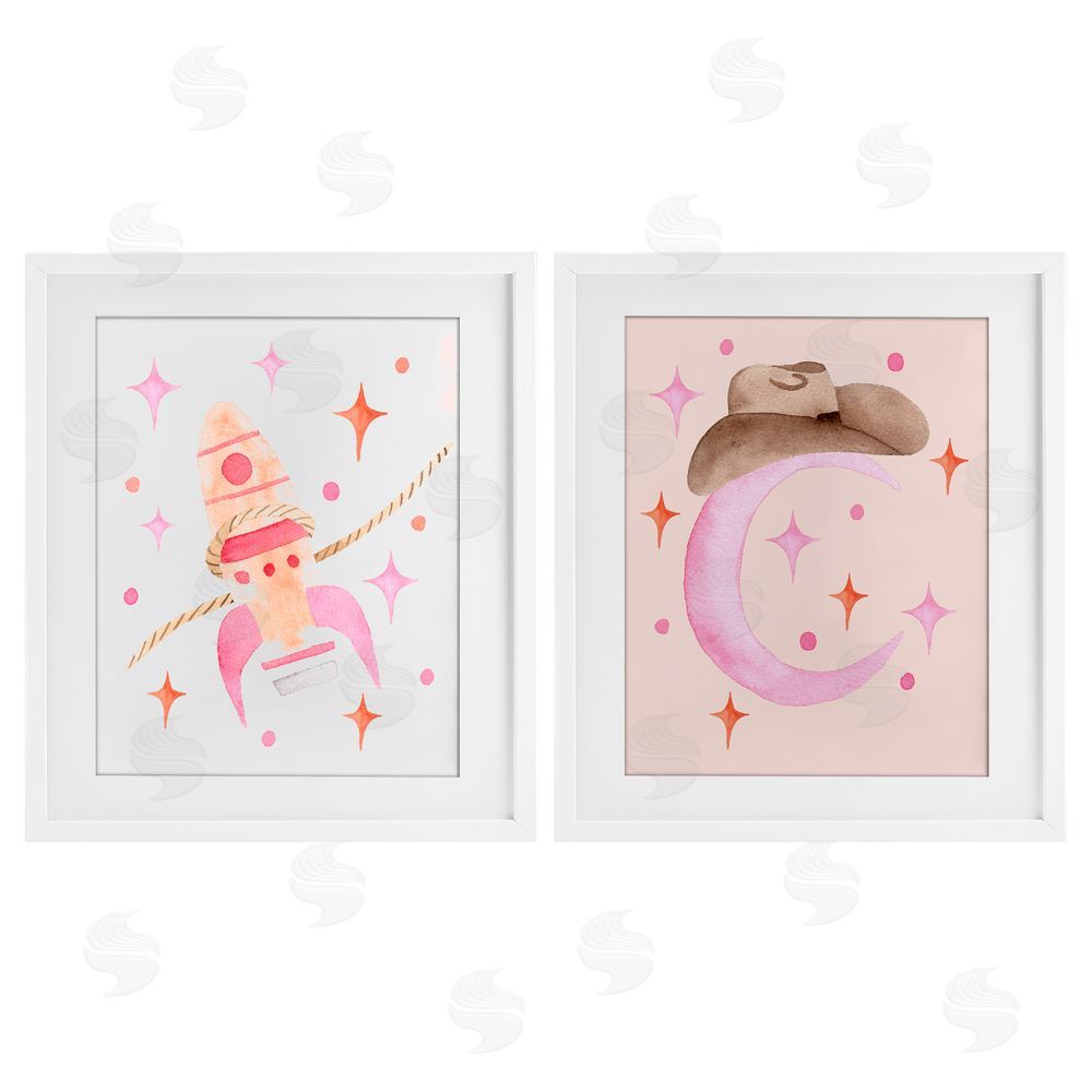 Nina Jacobs Space Cowgirl Rocket Ship White Framed Print Under Glass Wall Art
