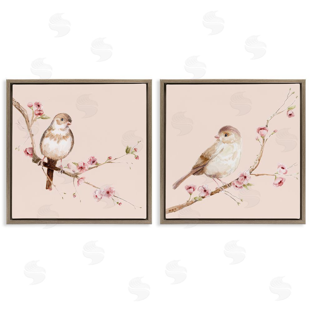 Lisa Wehmeyer Sweetest Brown Birds Branch Brown Floating Frame Canvas Wall Art Print