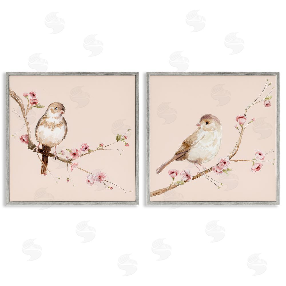 Lisa Wehmeyer Sweetest Brown Birds Branch Gray Framed Giclee Print Wall Art