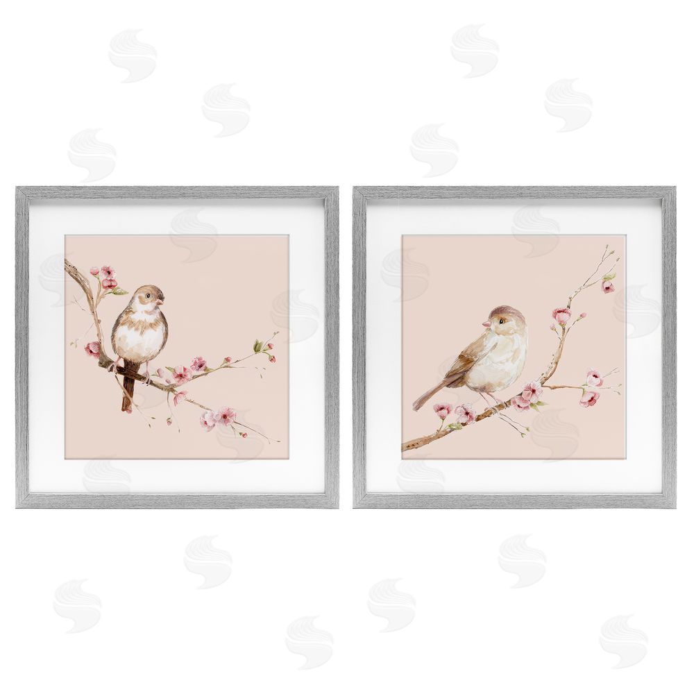 Lisa Wehmeyer Sweetest Brown Birds Branch Gray Framed Print Under Glass Wall Art