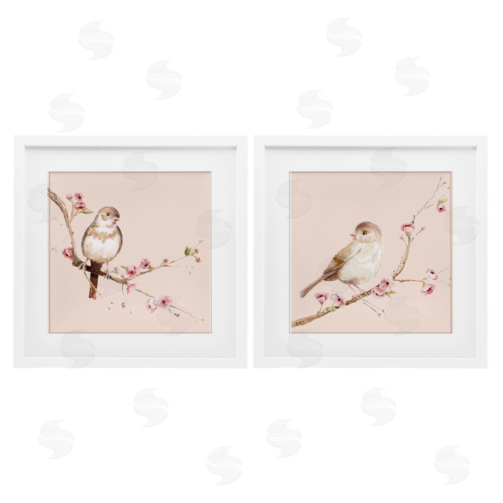 Lisa Wehmeyer Sweetest Brown Birds Branch White Framed Print Under Glass Wall Art