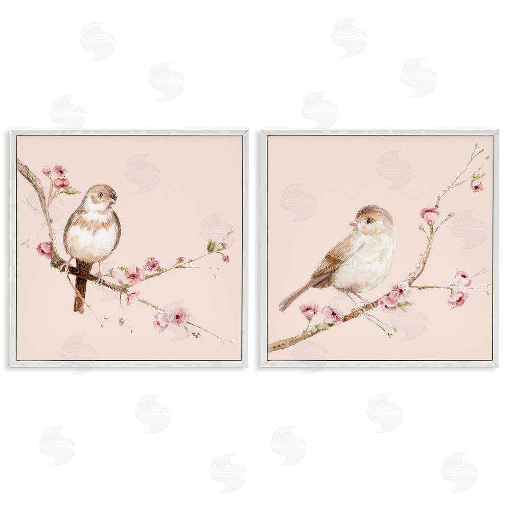 Lisa Wehmeyer Sweetest Brown Birds Branch White Framed Giclee Print Wall Art