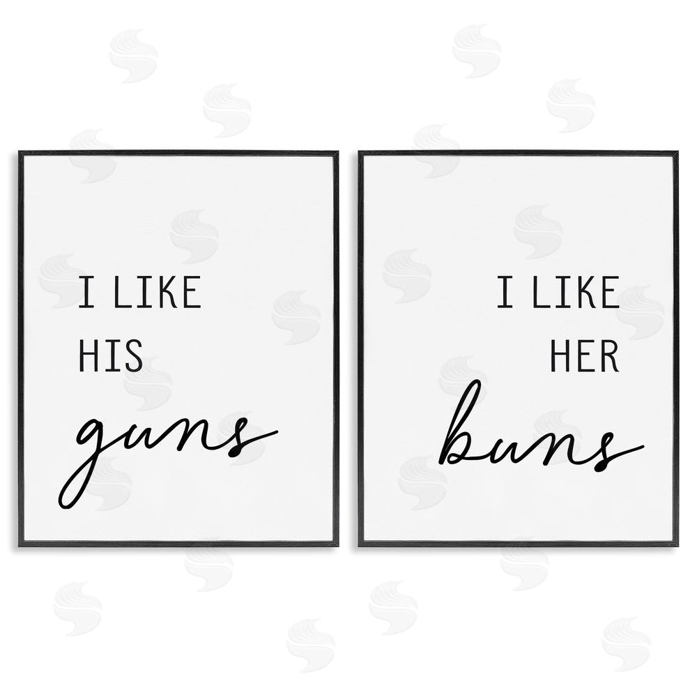Lettered and Lined Like His Guns & Her Buns Black Framed Giclee Print Wall Art
