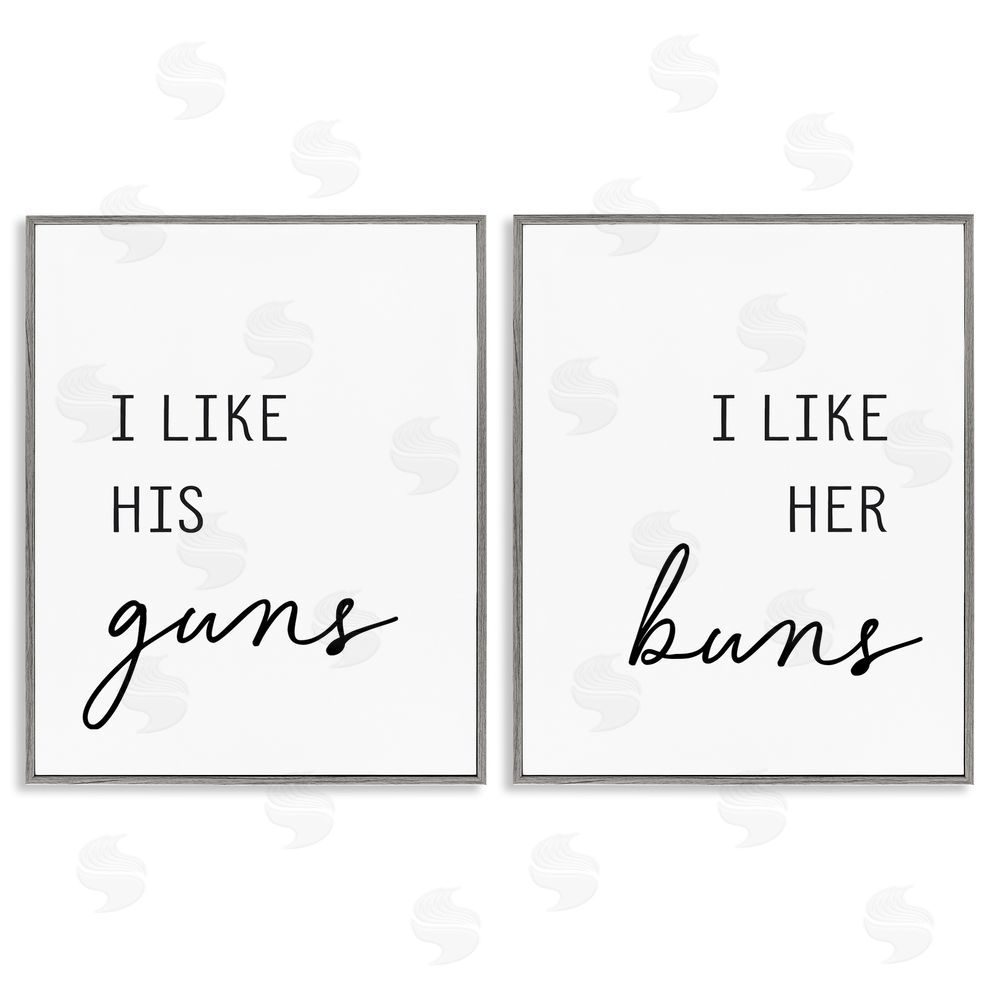 Lettered and Lined Like His Guns & Her Buns Gray Framed Giclee Print Wall Art