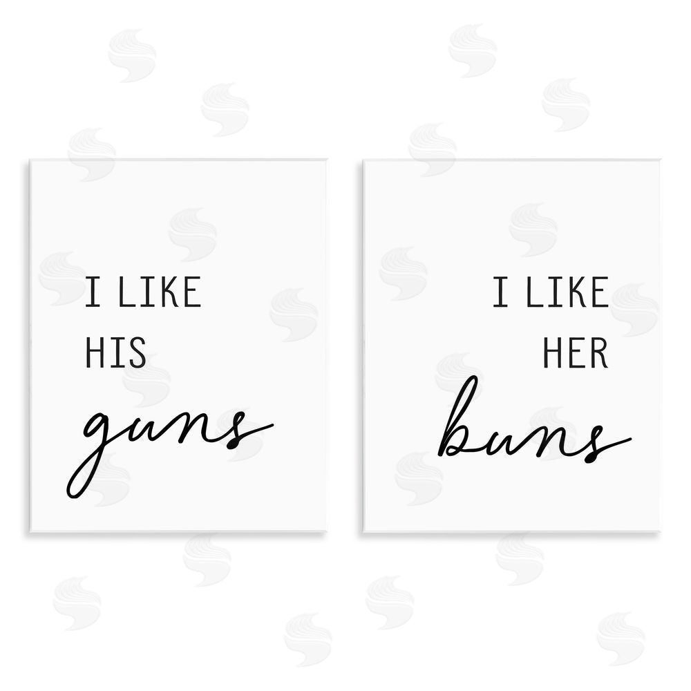 Lettered and Lined Like His Guns & Her Buns Wooden Wall Plaque Art Print