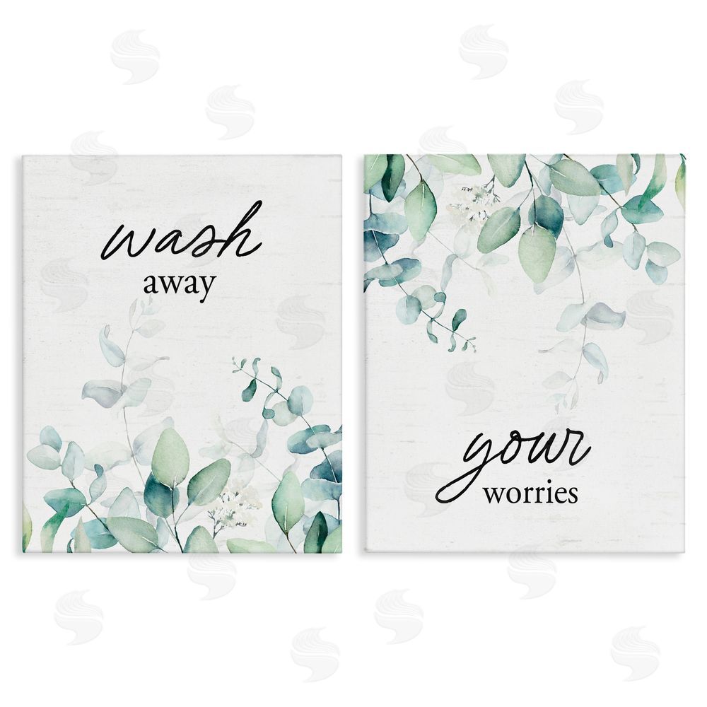 Lettered and Lined Wash Away Your Worries Leaves Stretched Canvas Wall Art Print