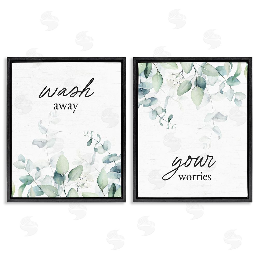Lettered and Lined Wash Away Your Worries Leaves Black Floating Frame Canvas Wall Art Print