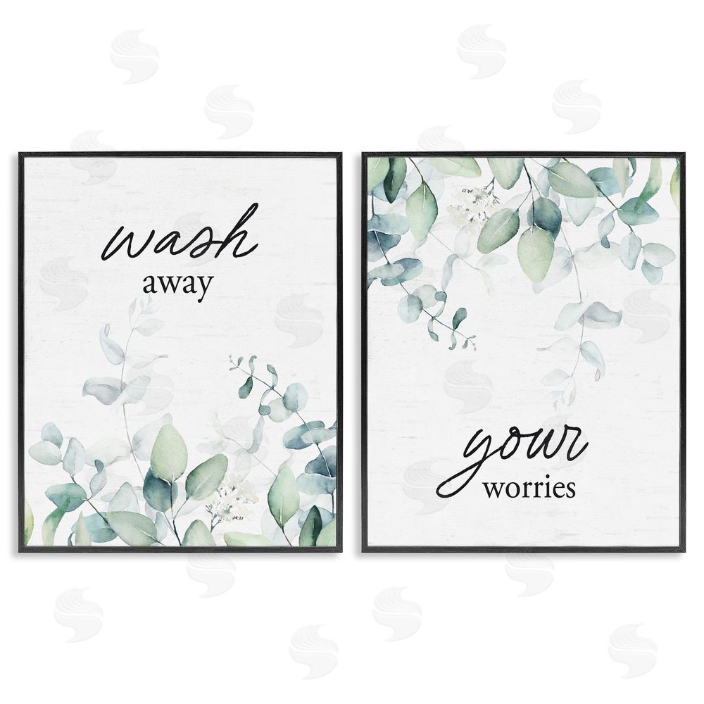 Lettered and Lined Wash Away Your Worries Leaves Black Framed Giclee Print Wall Art