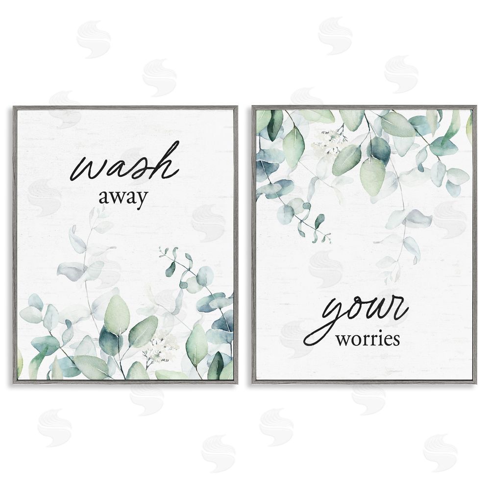 Lettered and Lined Wash Away Your Worries Leaves Gray Framed Giclee Print Wall Art