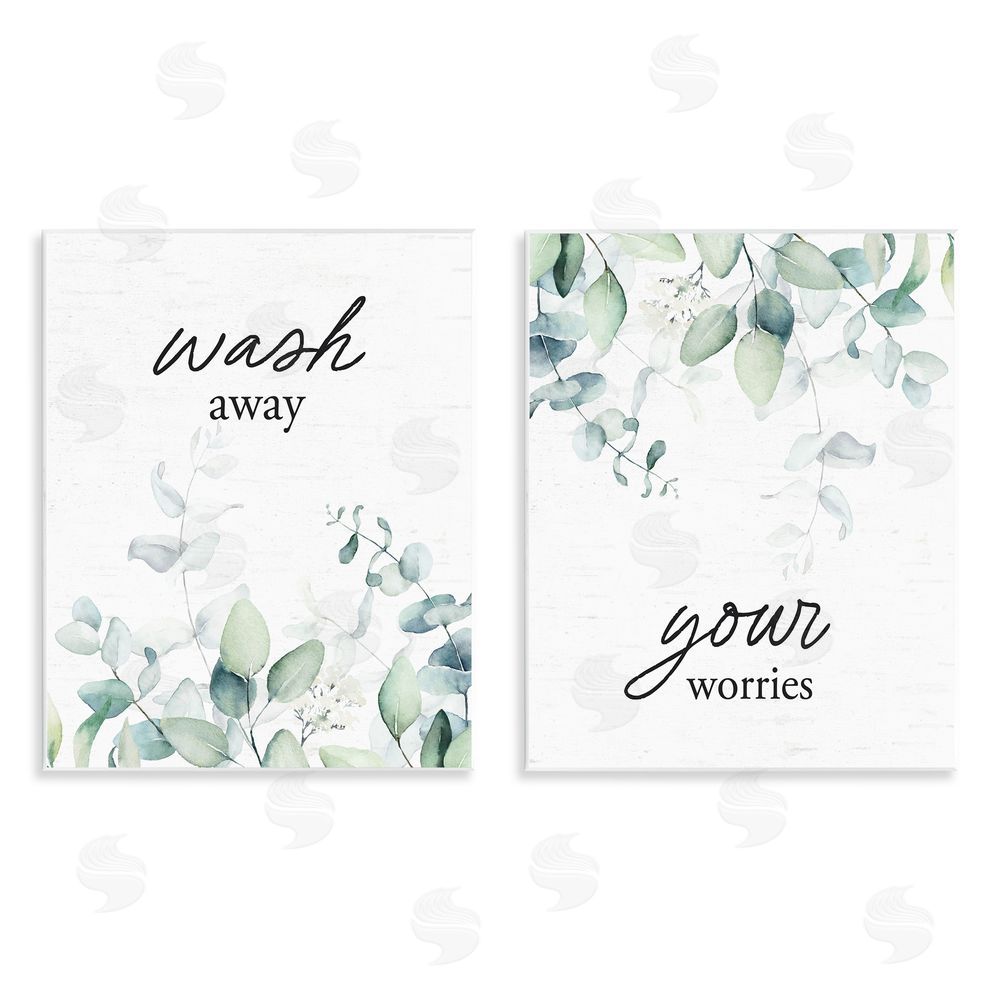 Lettered and Lined Wash Away Your Worries Leaves Wooden Wall Plaque Art Print