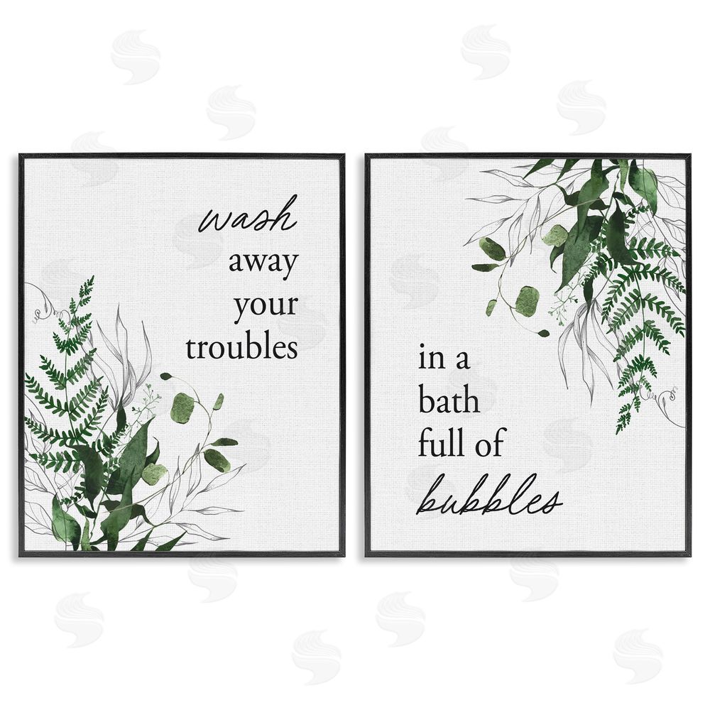 Lettered and Lined Bubble Bath with Forest Foliage Black Framed Giclee Print Wall Art