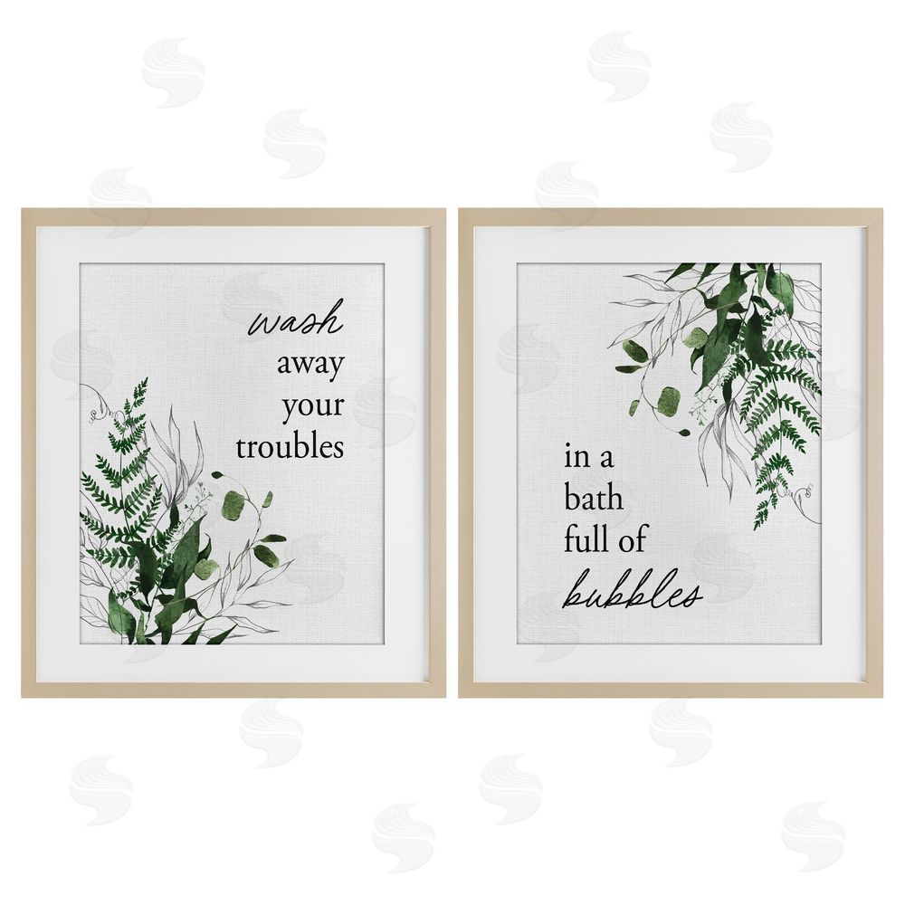 Lettered and Lined Bubble Bath with Forest Foliage Brown Framed Print Under Glass Wall Art