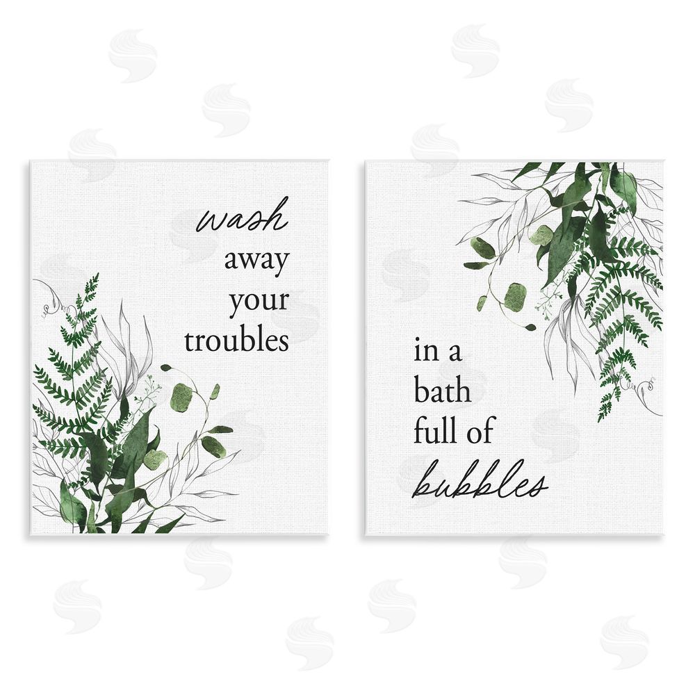 Lettered and Lined Bubble Bath with Forest Foliage Wooden Wall Plaque Art Print
