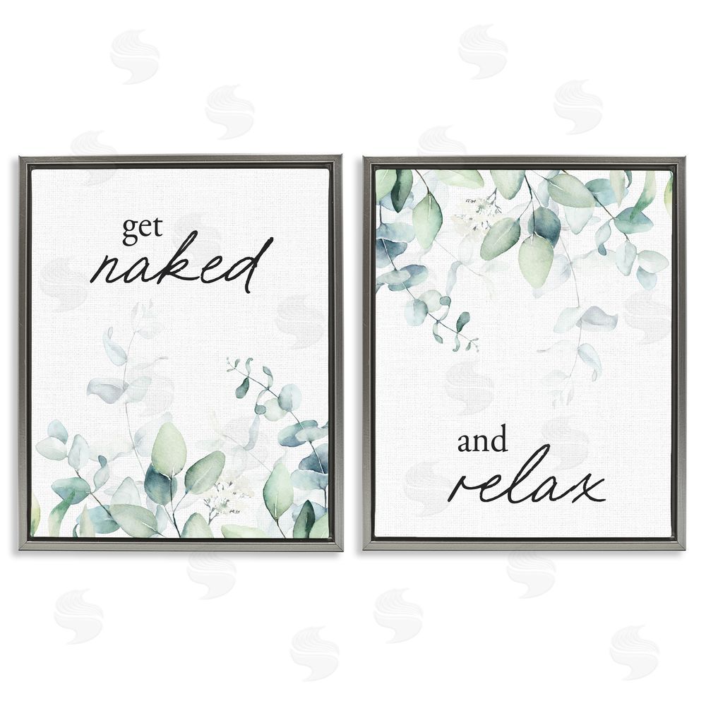 Lettered and Lined Get Naked & Relax Herbs Gray Floating Frame Canvas Wall Art Print
