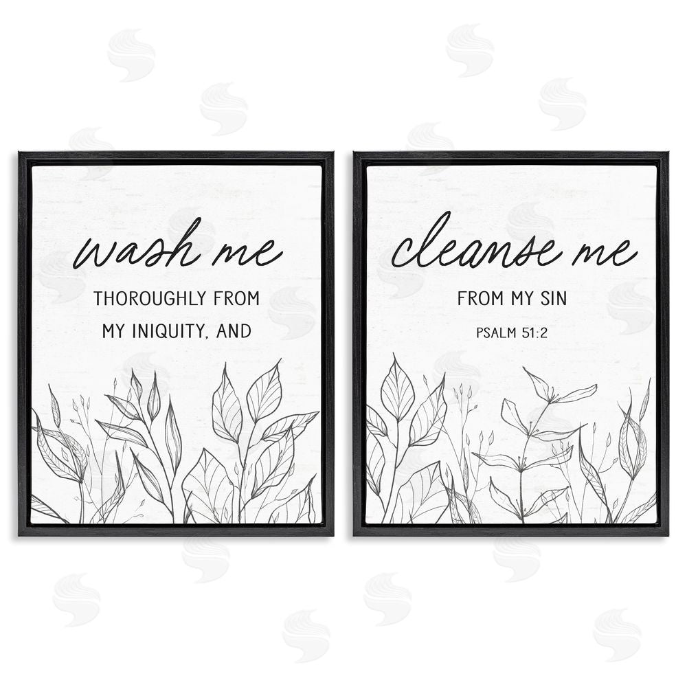 Lettered and Lined Wash & Cleanse Me Scripture Black Floating Frame Canvas Wall Art Print