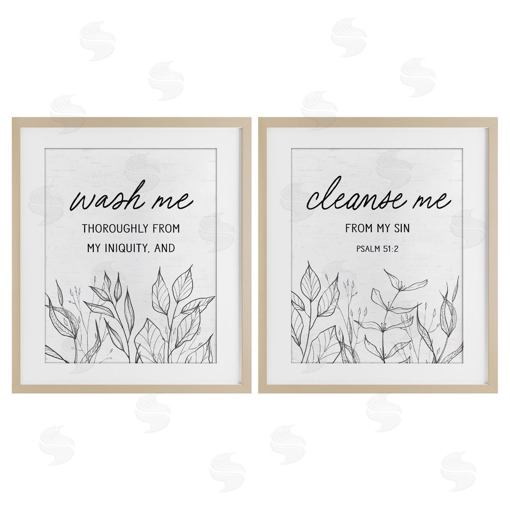 Lettered and Lined Wash & Cleanse Me Scripture Brown Framed Print Under Glass Wall Art