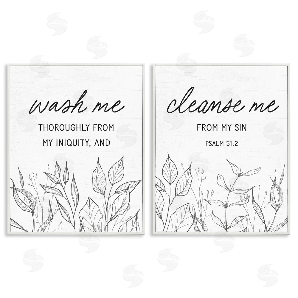 Lettered and Lined Wash & Cleanse Me Scripture White Framed Giclee Print Wall Art