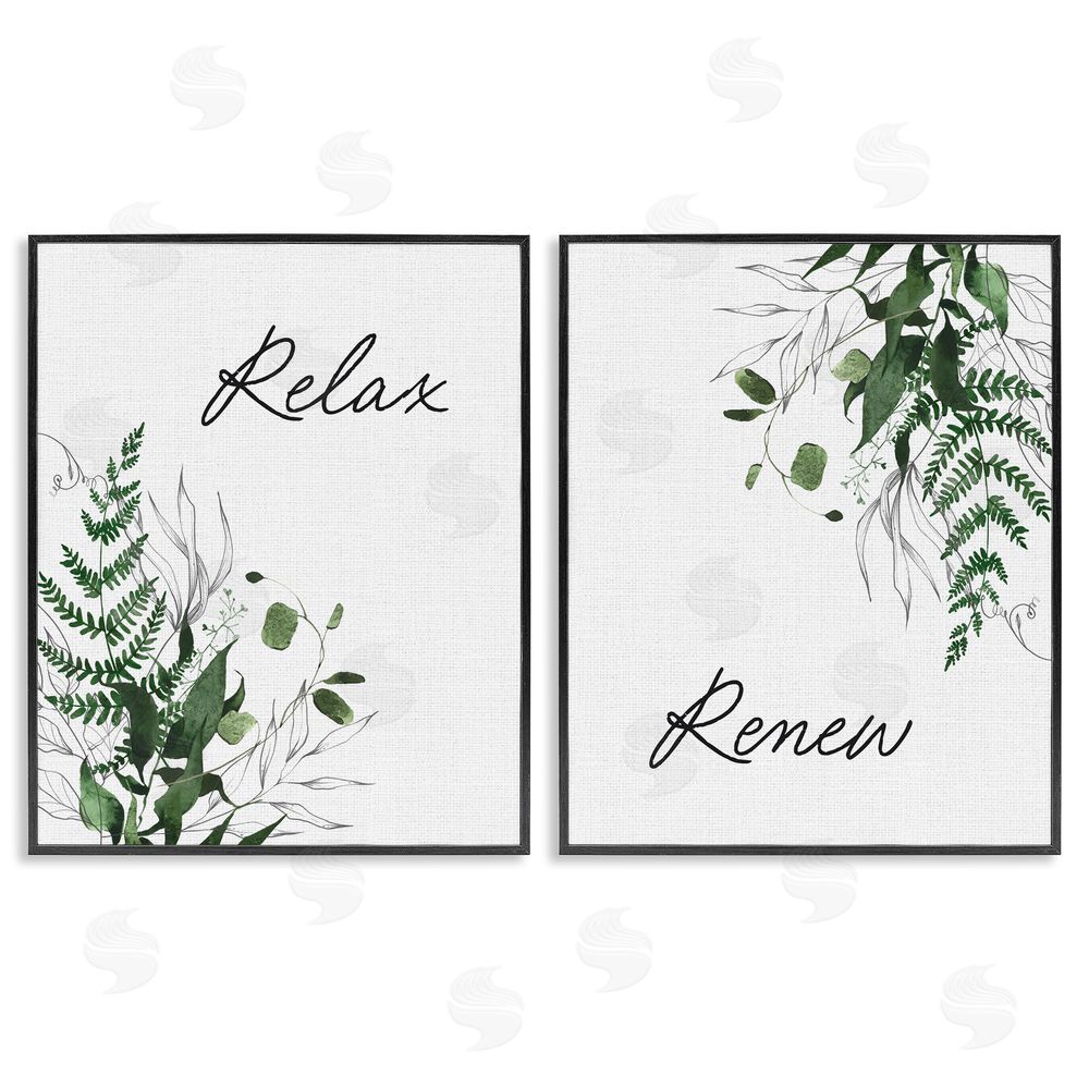 Lettered and Lined Relax Renew Botanical Leaves Black Framed Giclee Print Wall Art