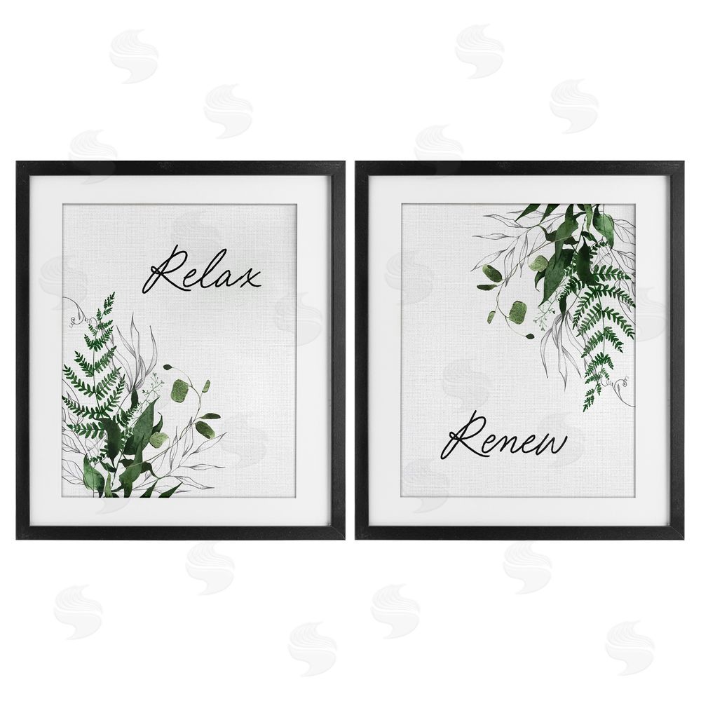 Lettered and Lined Relax Renew Botanical Leaves Black Framed Print Under Glass Wall Art