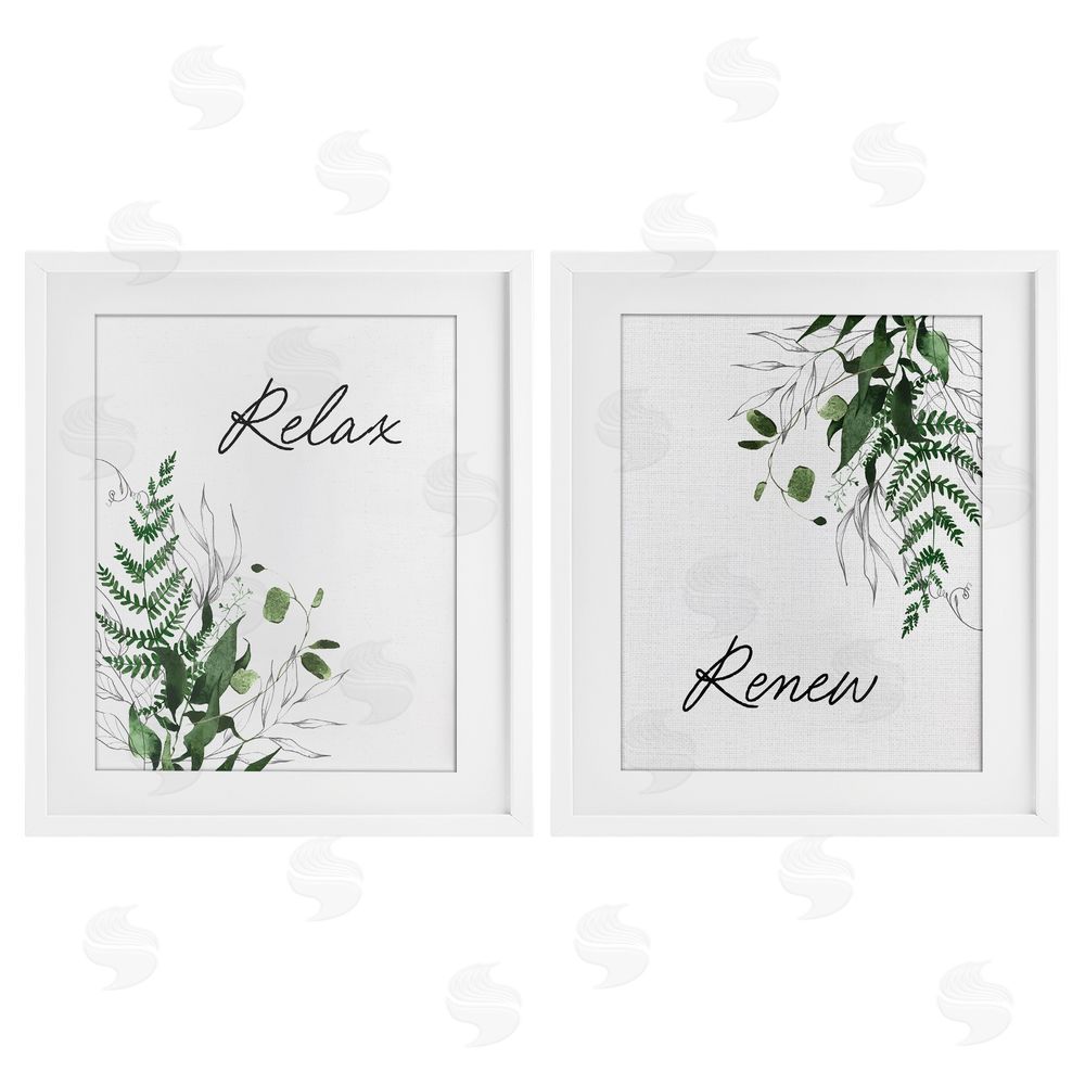 Lettered and Lined Relax Renew Botanical Leaves White Framed Print Under Glass Wall Art