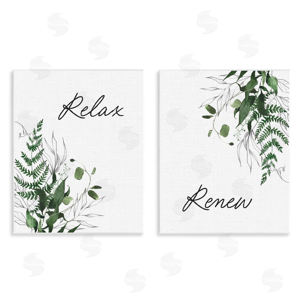 Lettered and Lined Relax Renew Botanical Leaves Wooden Wall Plaque Art Print