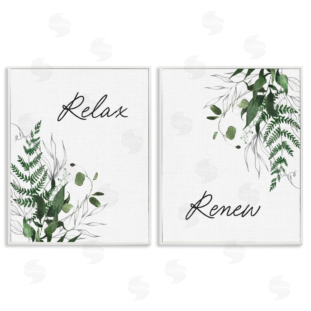 Lettered and Lined Relax Renew Botanical Leaves White Framed Giclee Print Wall Art