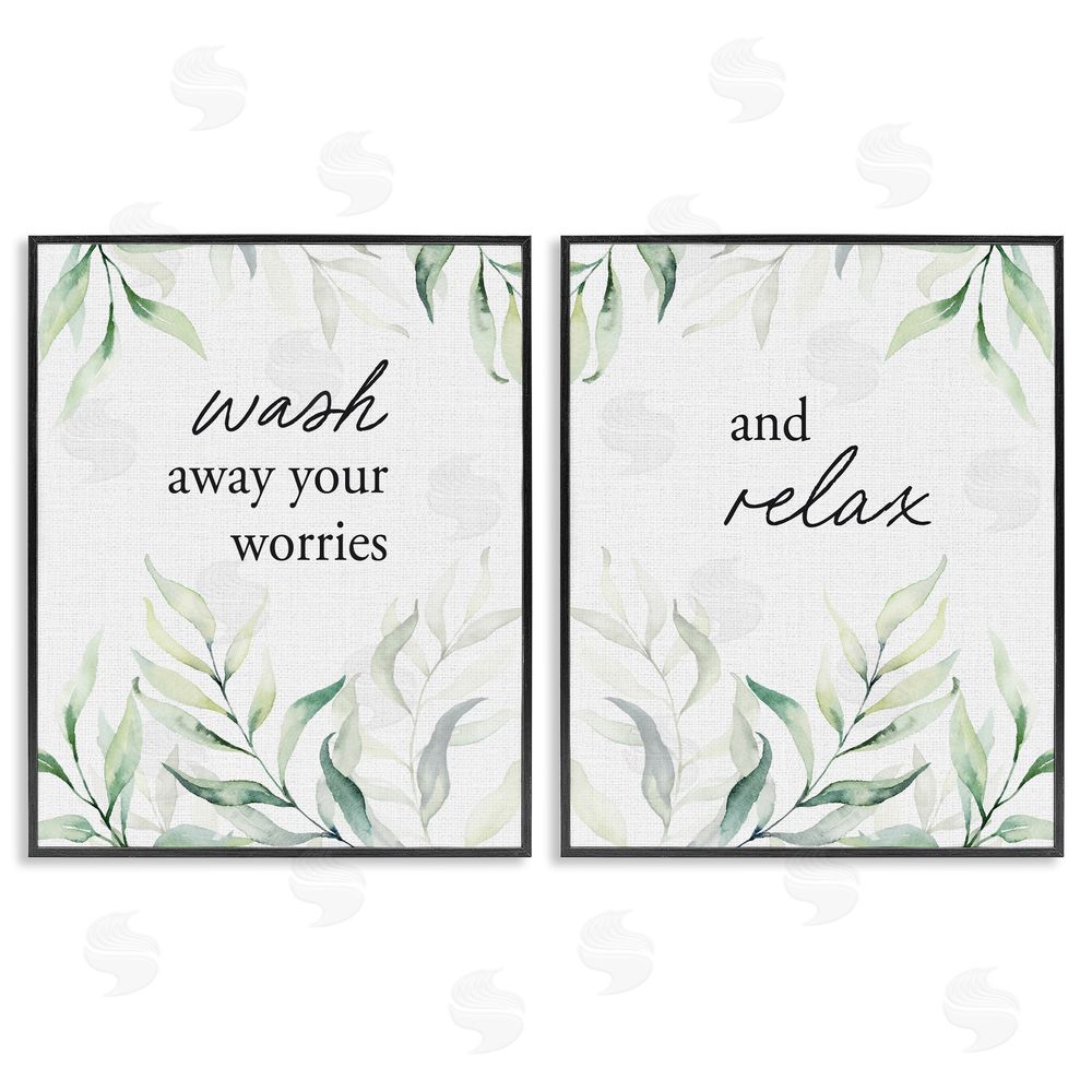 Lettered and Lined Soothing Bathroom Greenery Words Black Framed Giclee Print Wall Art