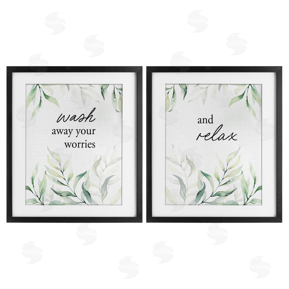 Lettered and Lined Soothing Bathroom Greenery Words Black Framed Print Under Glass Wall Art