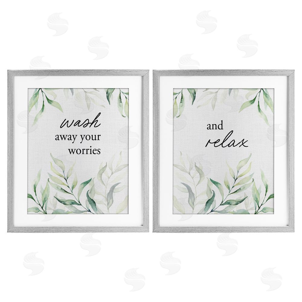 Lettered and Lined Soothing Bathroom Greenery Words Gray Framed Print Under Glass Wall Art