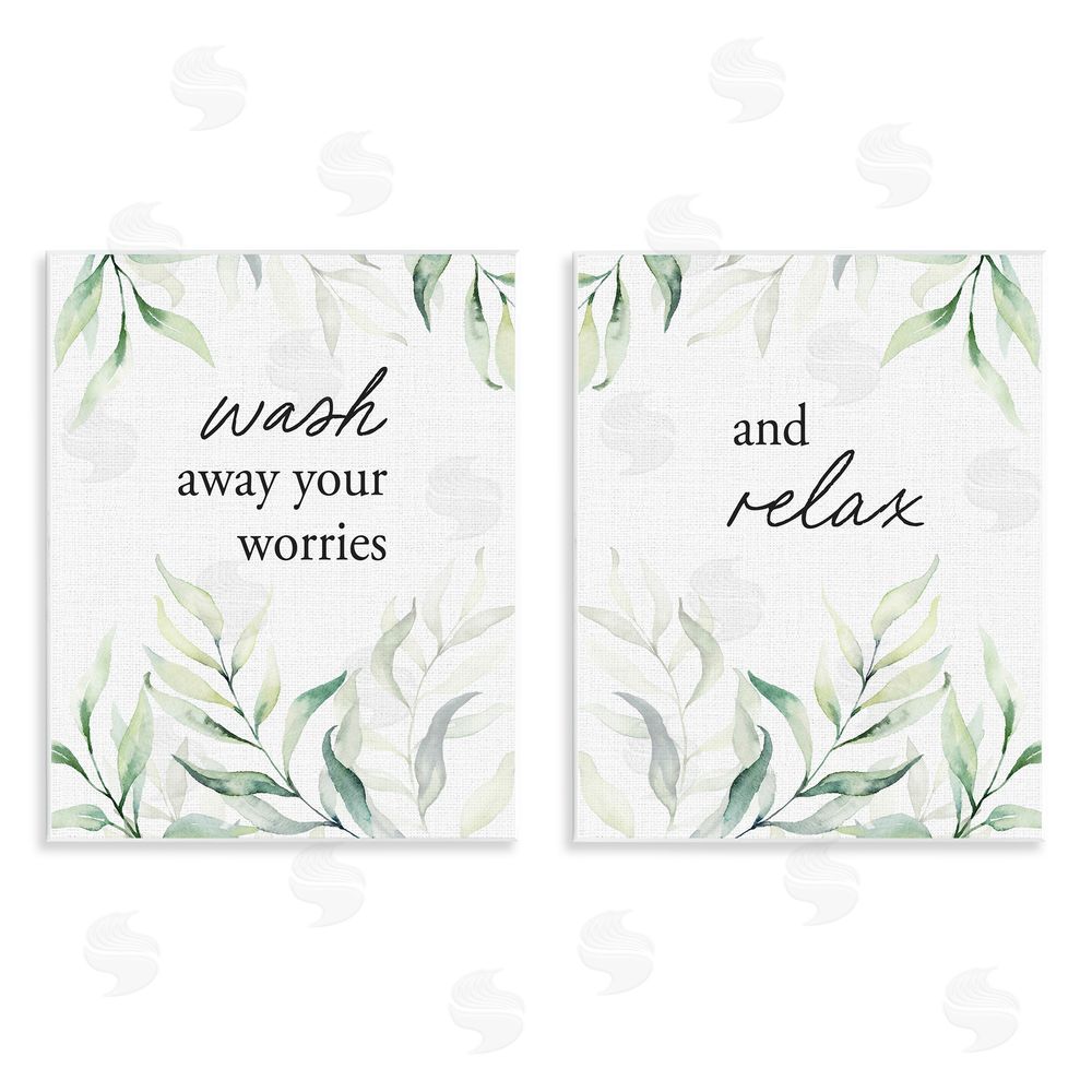Lettered and Lined Soothing Bathroom Greenery Words Wooden Wall Plaque Art Print