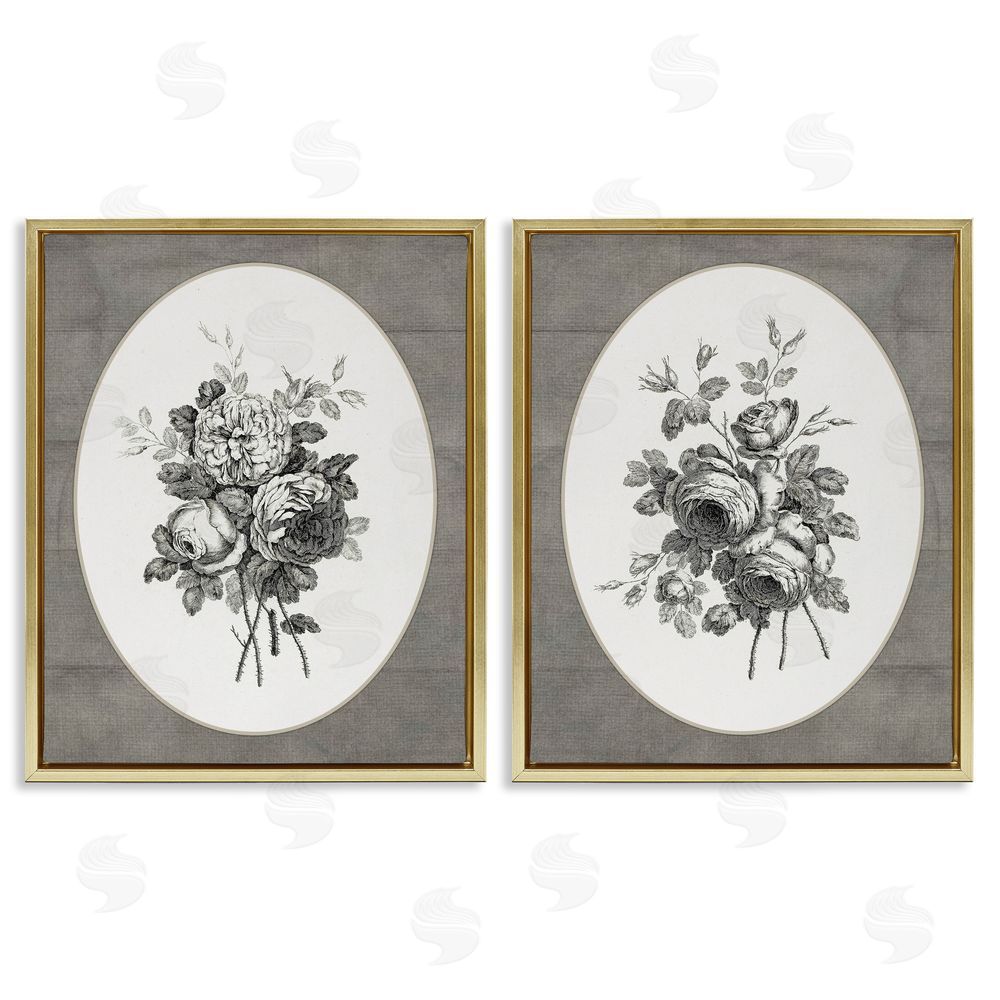 Lettered and Lined Vintage Petal Bundle Details Gold Floating Frame Canvas Wall Art Print