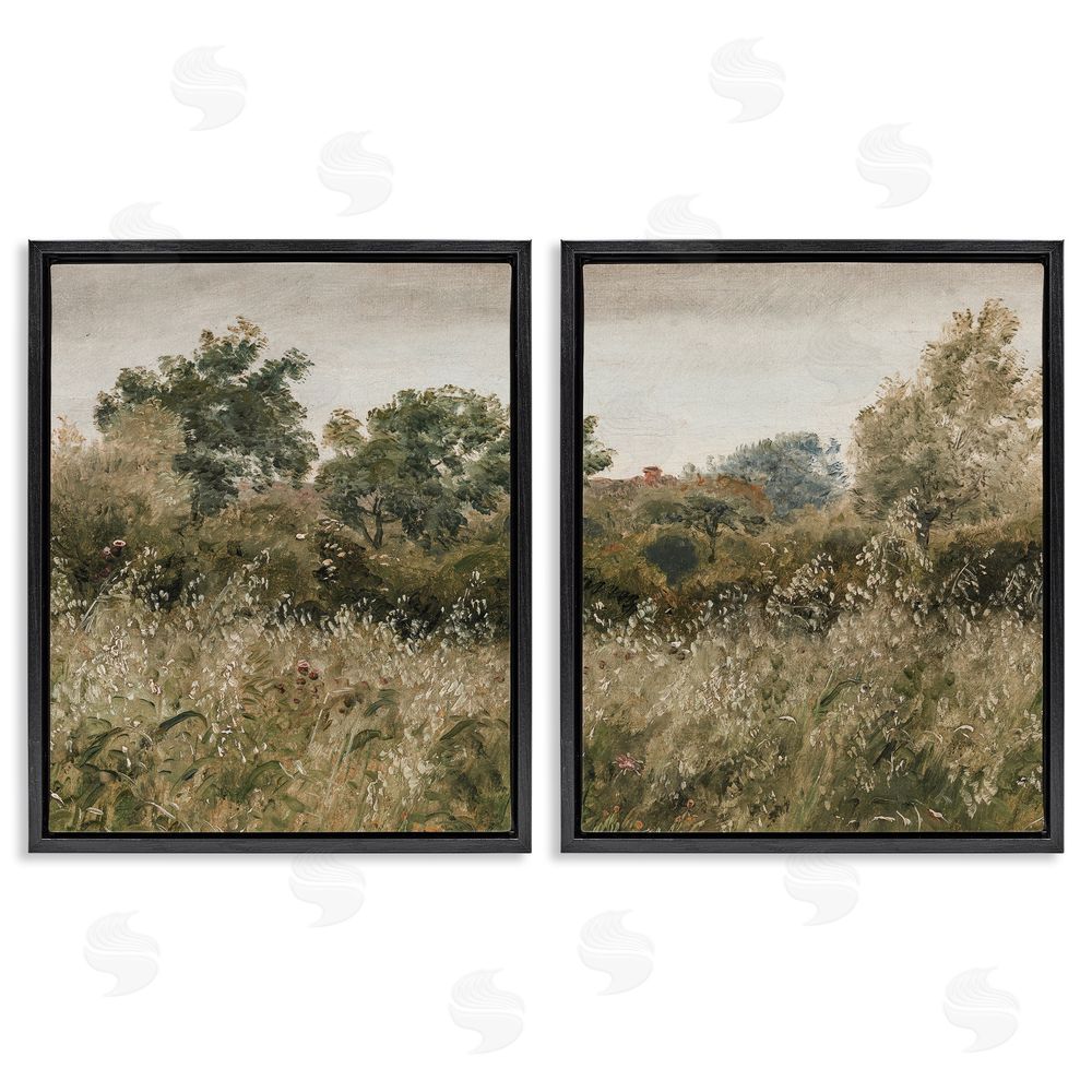 Lettered and Lined Rural Foliage Thicket Black Floating Frame Canvas Wall Art Print