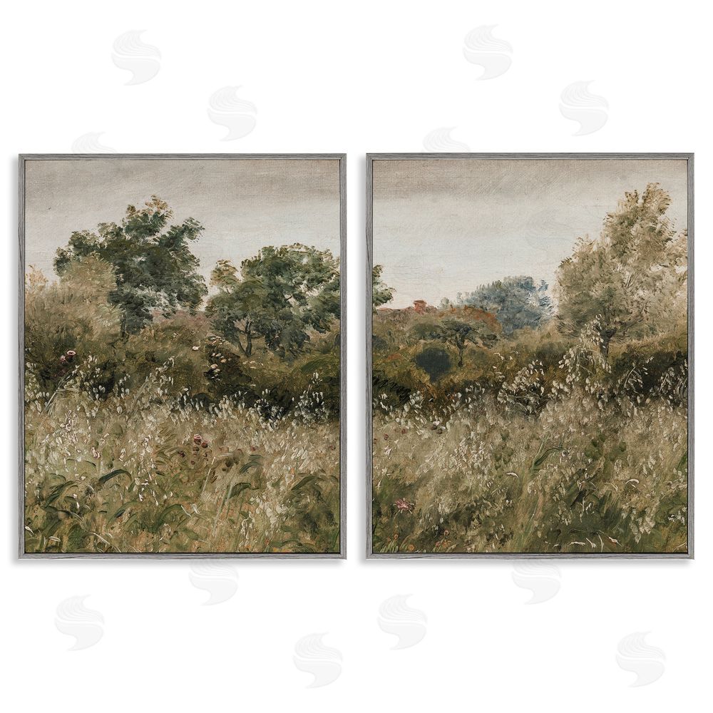 Lettered and Lined Rural Foliage Thicket Gray Framed Giclee Print Wall Art