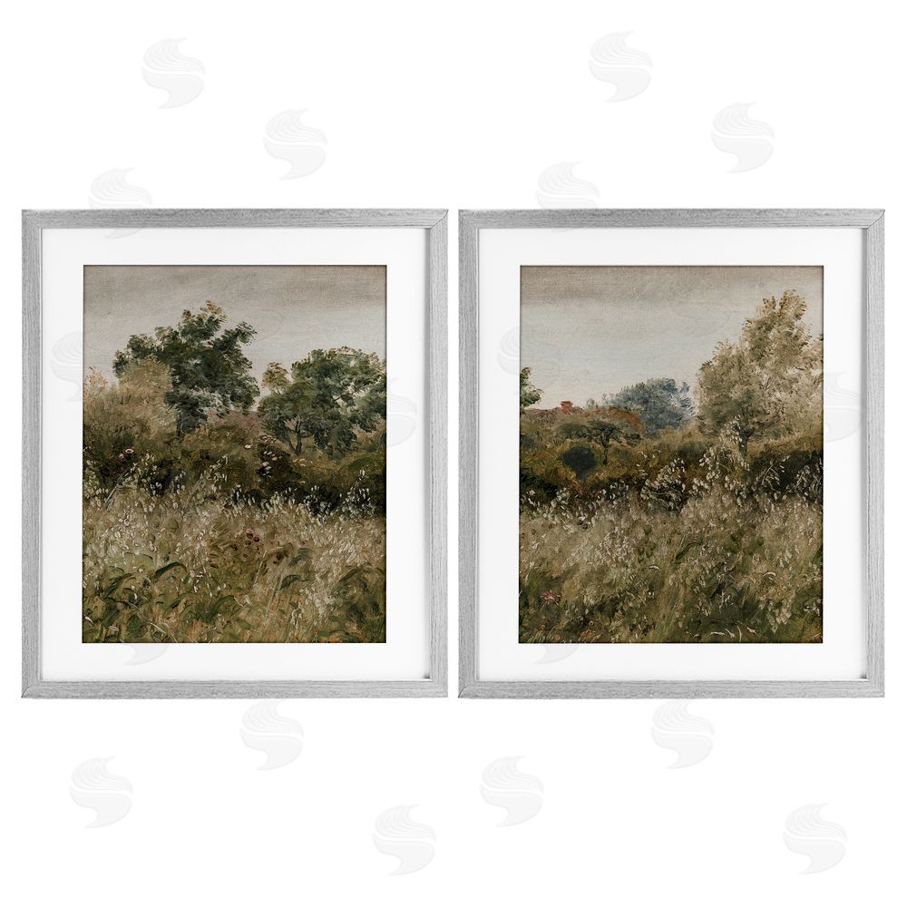Lettered and Lined Rural Foliage Thicket Gray Framed Print Under Glass Wall Art