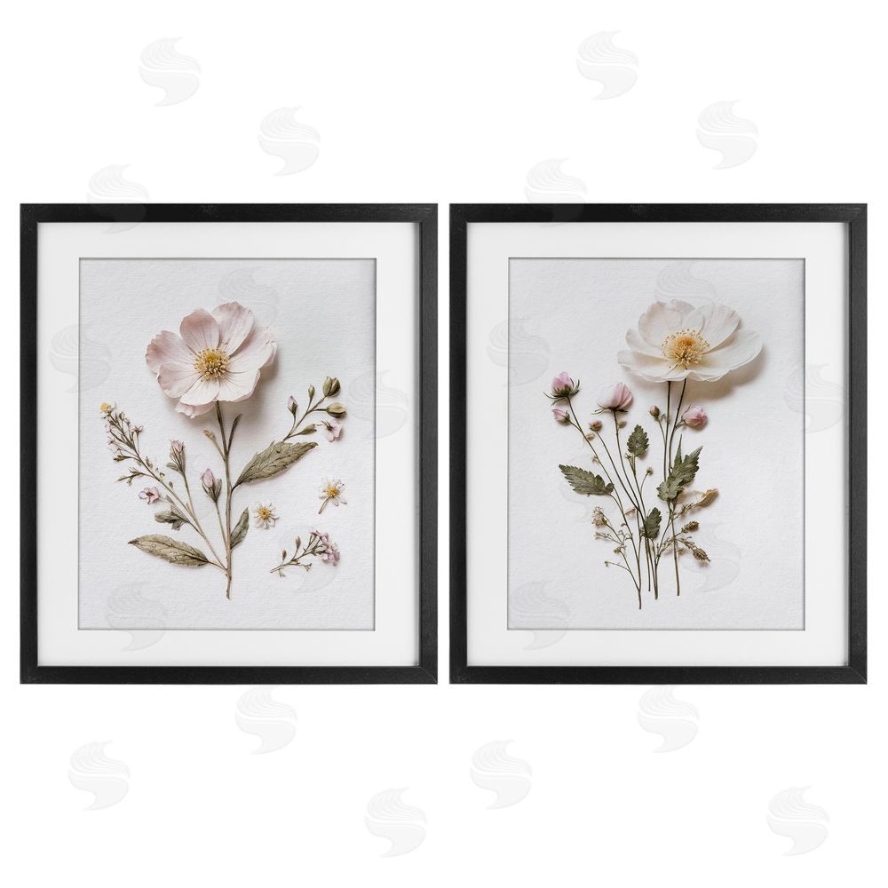 Lettered and Lined Minimal Pressed Flowers Black Framed Print Under Glass Wall Art