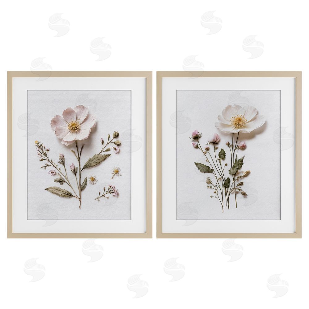 Lettered and Lined Minimal Pressed Flowers Brown Framed Print Under Glass Wall Art