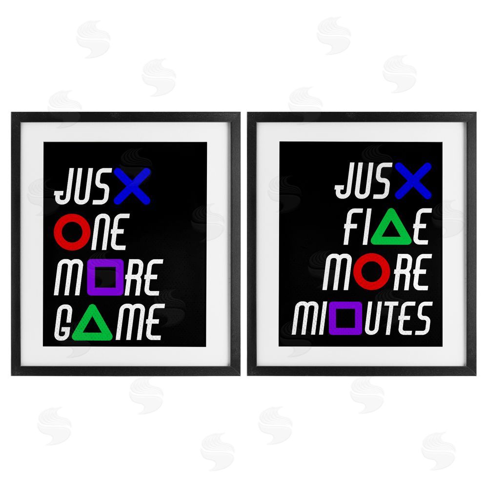 Kim Allen Gamer Button Symbols Phrases Black Framed Print Under Glass Wall Art