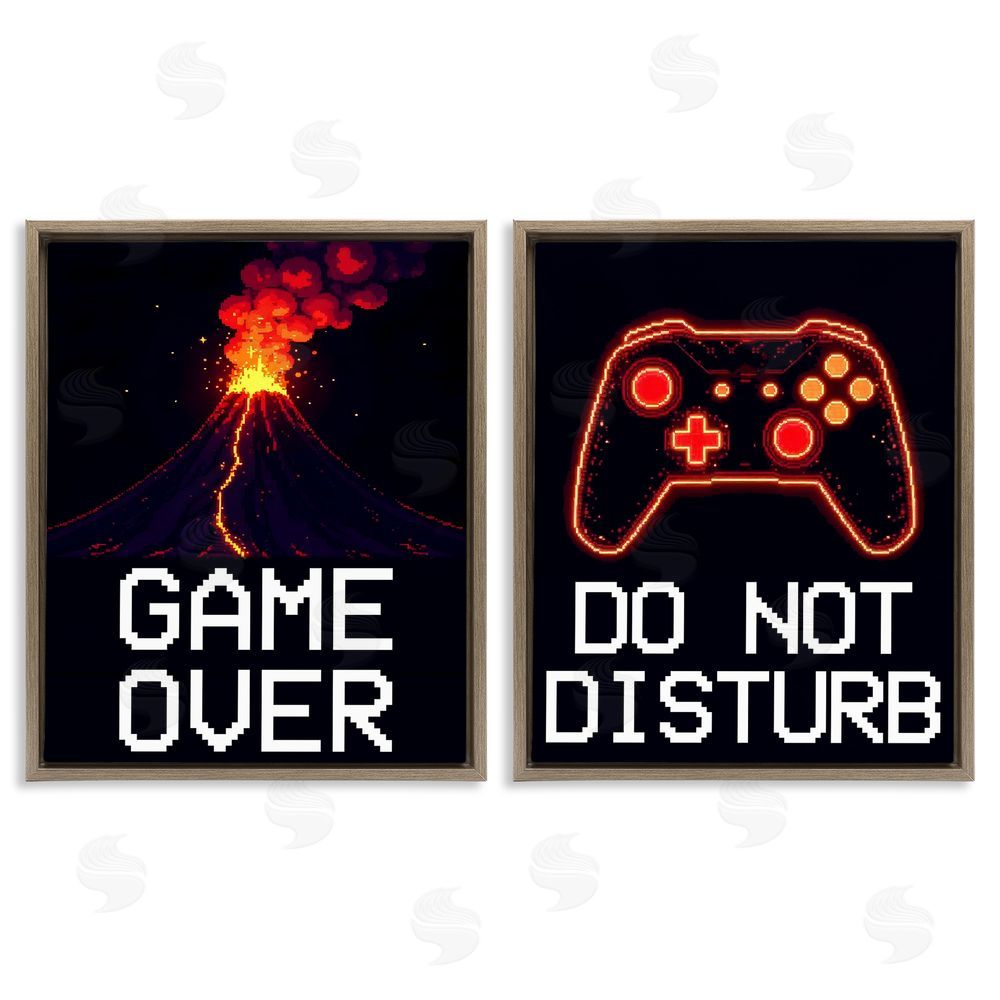 Kim Allen Pixel Game Sentiments Brown Floating Frame Canvas Wall Art Print